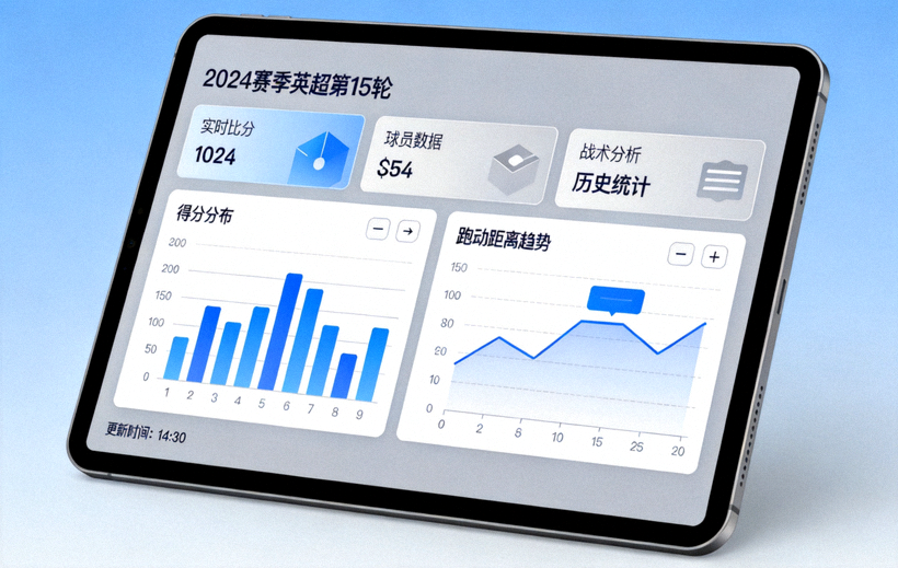 体育数据分析界面在平板设备上展示的画面